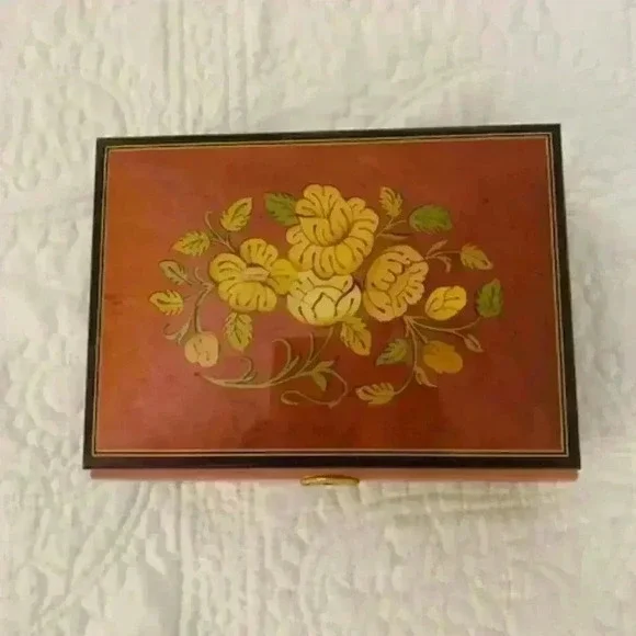 VTG By Reuge Romance Wood Jewerly Music Box